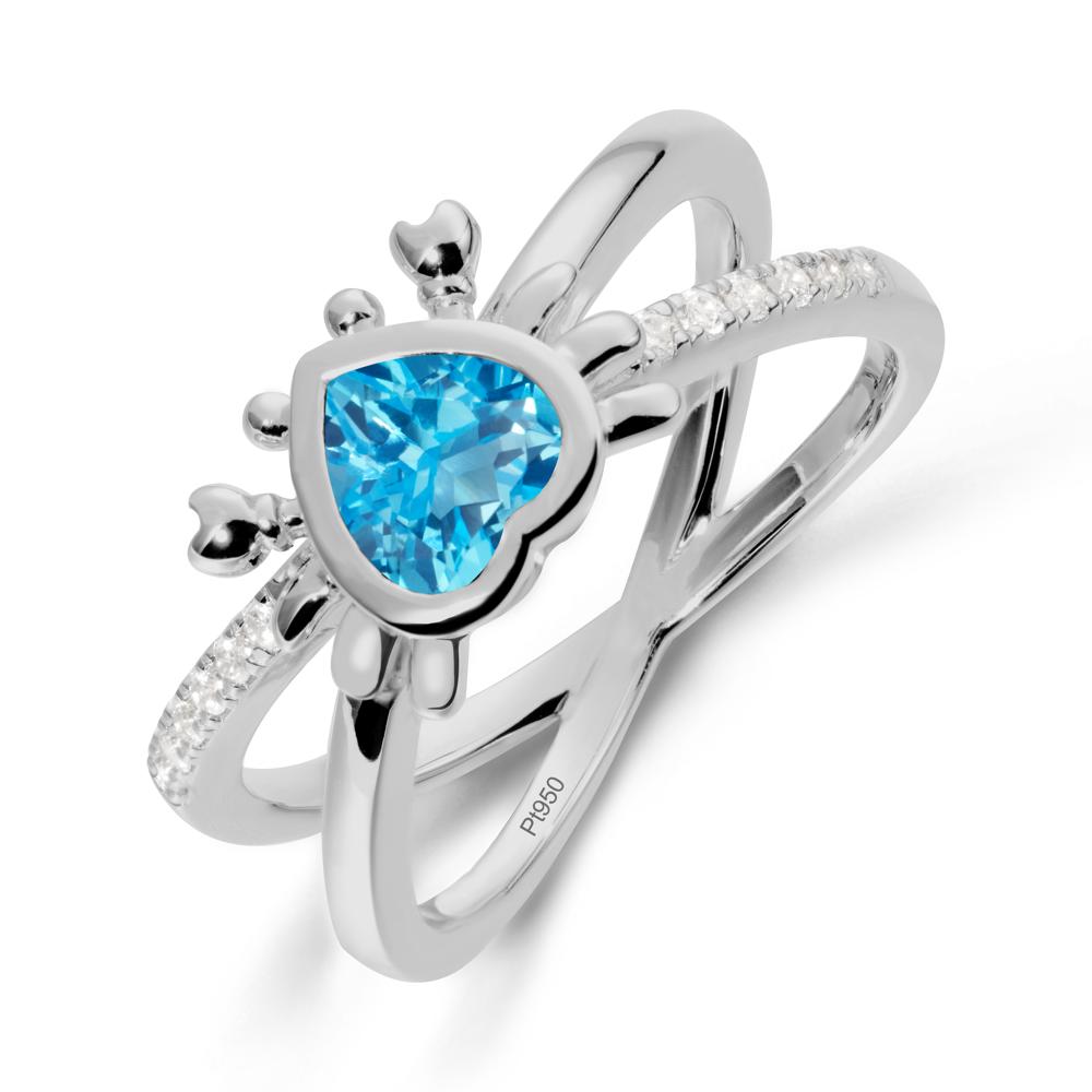 Hear Shaped Crab Swiss Blue Topaz Ring - LUO Jewelry #metal_platinum