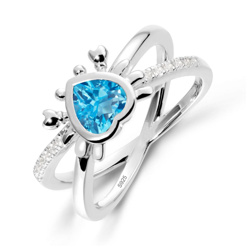 Hear Shaped Crab Swiss Blue Topaz Ring - LUO Jewelry #metal_sterling silver