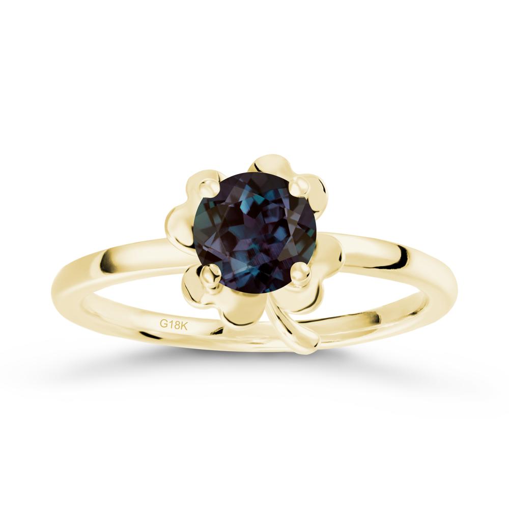 Round Alexandrite Four Leaf Clover Ring - LUO Jewelry #metal_18k yellow gold