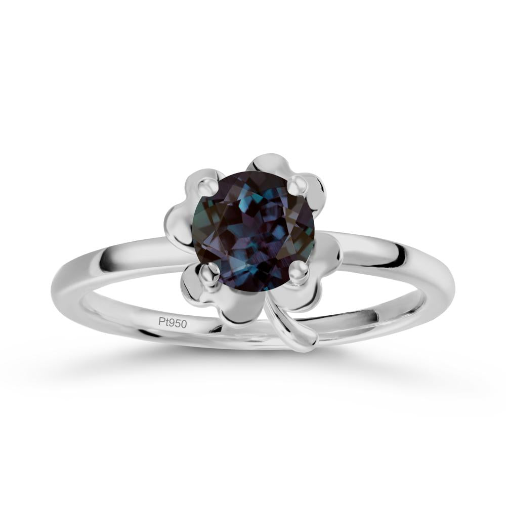 Round Alexandrite Four Leaf Clover Ring - LUO Jewelry #metal_platinum