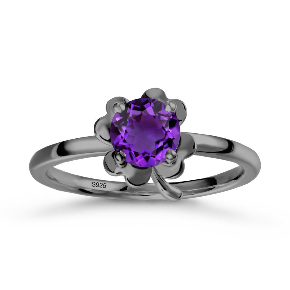 Four Leaf Clover Solitaire Amethyst Ring - LUO Jewelry #metal_black finish sterling silver