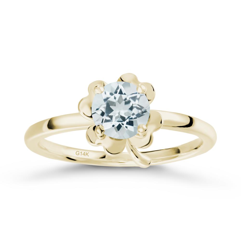 Aquamarine Four Leaf Clover Creative Ring - LUO Jewelry #metal_14k yellow gold