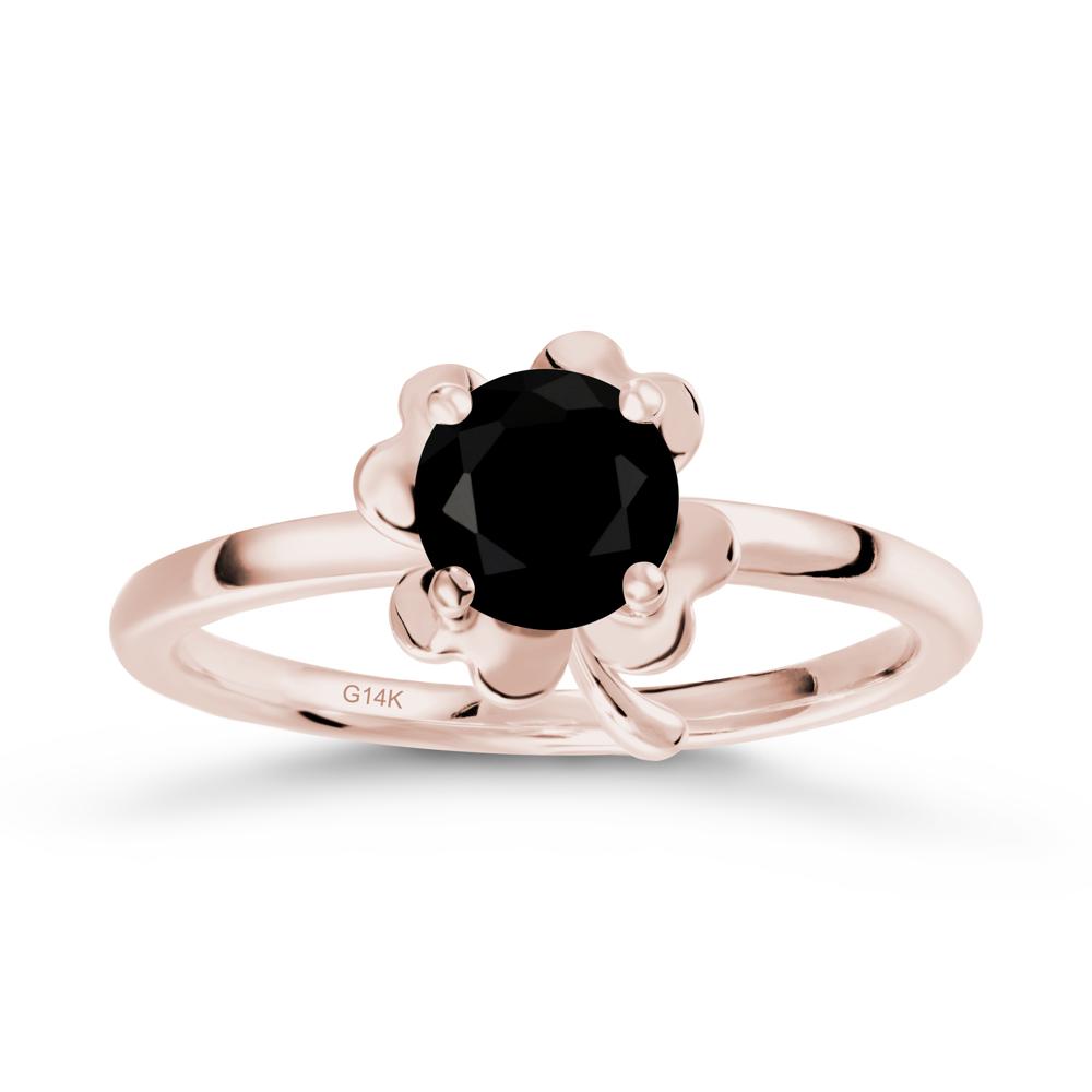 Round Black Spinel Four Leaf Clover Ring - LUO Jewelry #metal_14k rose gold