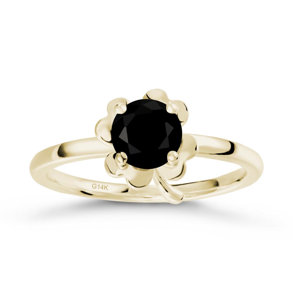 Round Black Spinel Four Leaf Clover Ring - LUO Jewelry #metal_14k yellow gold