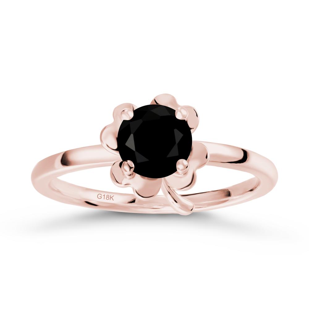 Round Black Spinel Four Leaf Clover Ring - LUO Jewelry #metal_18k rose gold