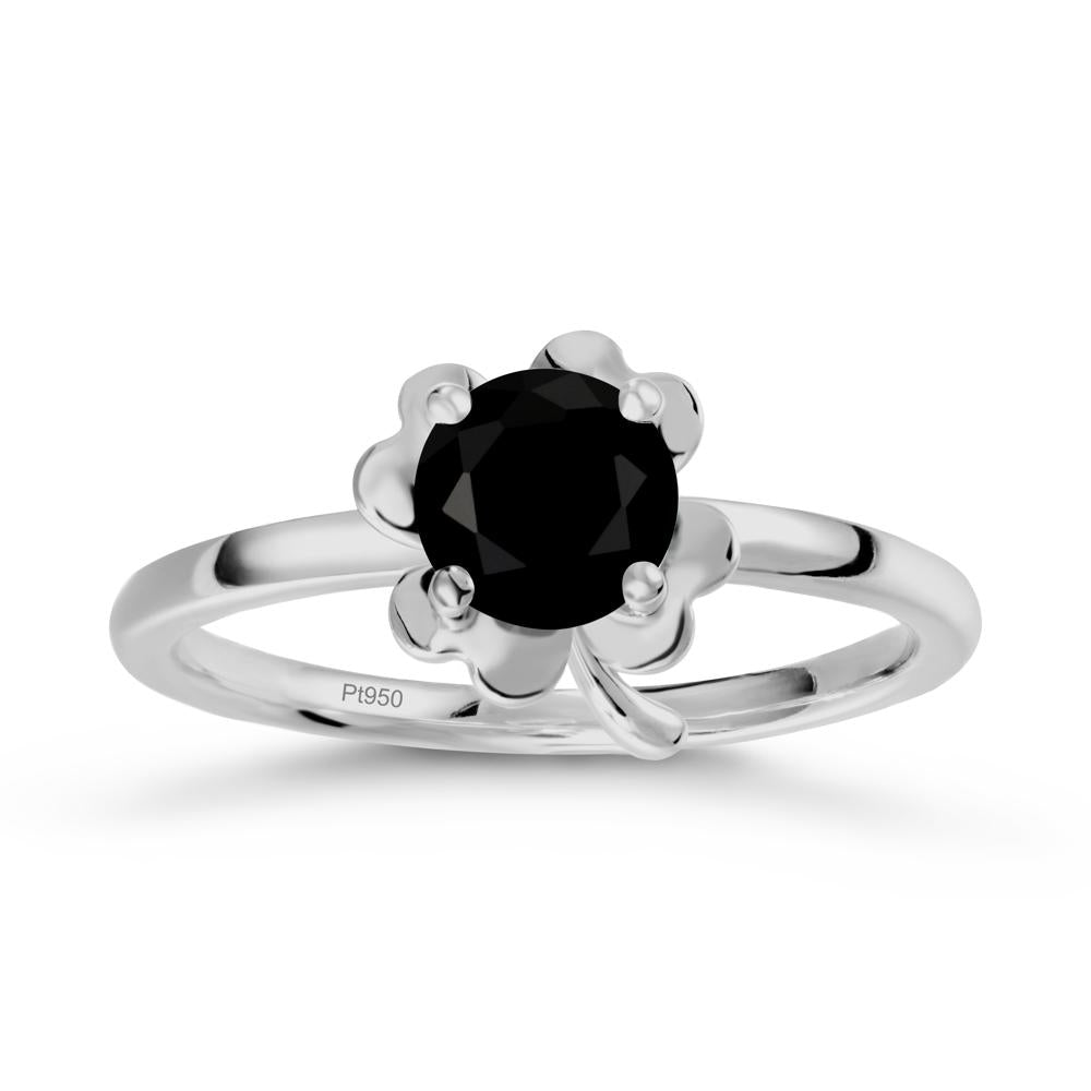 Round Black Spinel Four Leaf Clover Ring - LUO Jewelry #metal_platinum
