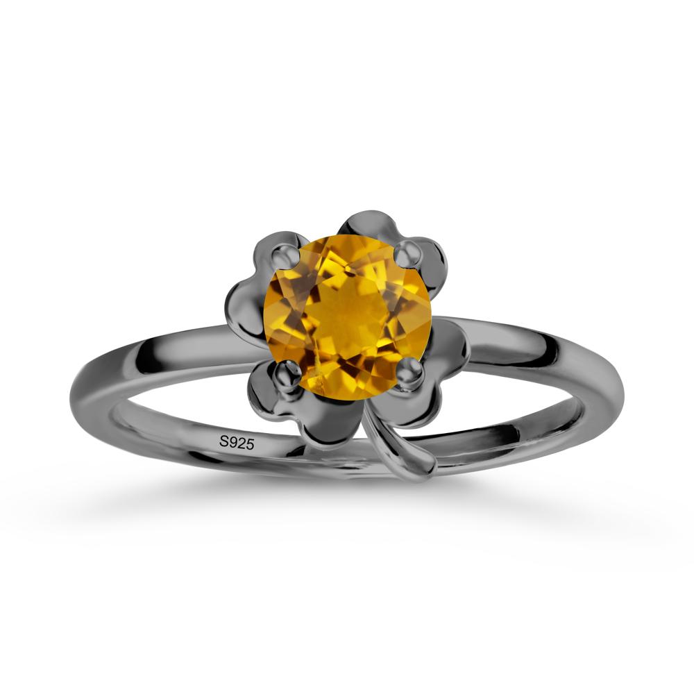 Four Leaf Clover Solitaire Citrine Ring - LUO Jewelry #metal_black finish sterling silver
