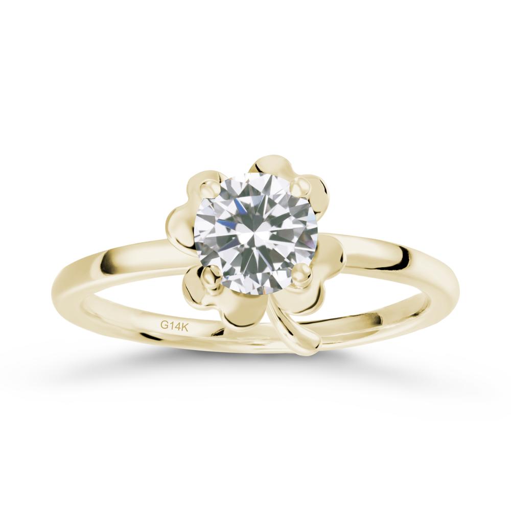 Cubic Zirconia Four Leaf Clover Creative Ring - LUO Jewelry #metal_14k yellow gold