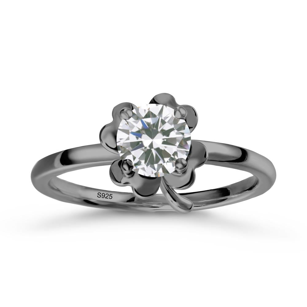 Cubic Zirconia Four Leaf Clover Creative Ring - LUO Jewelry #metal_black finish sterling silver