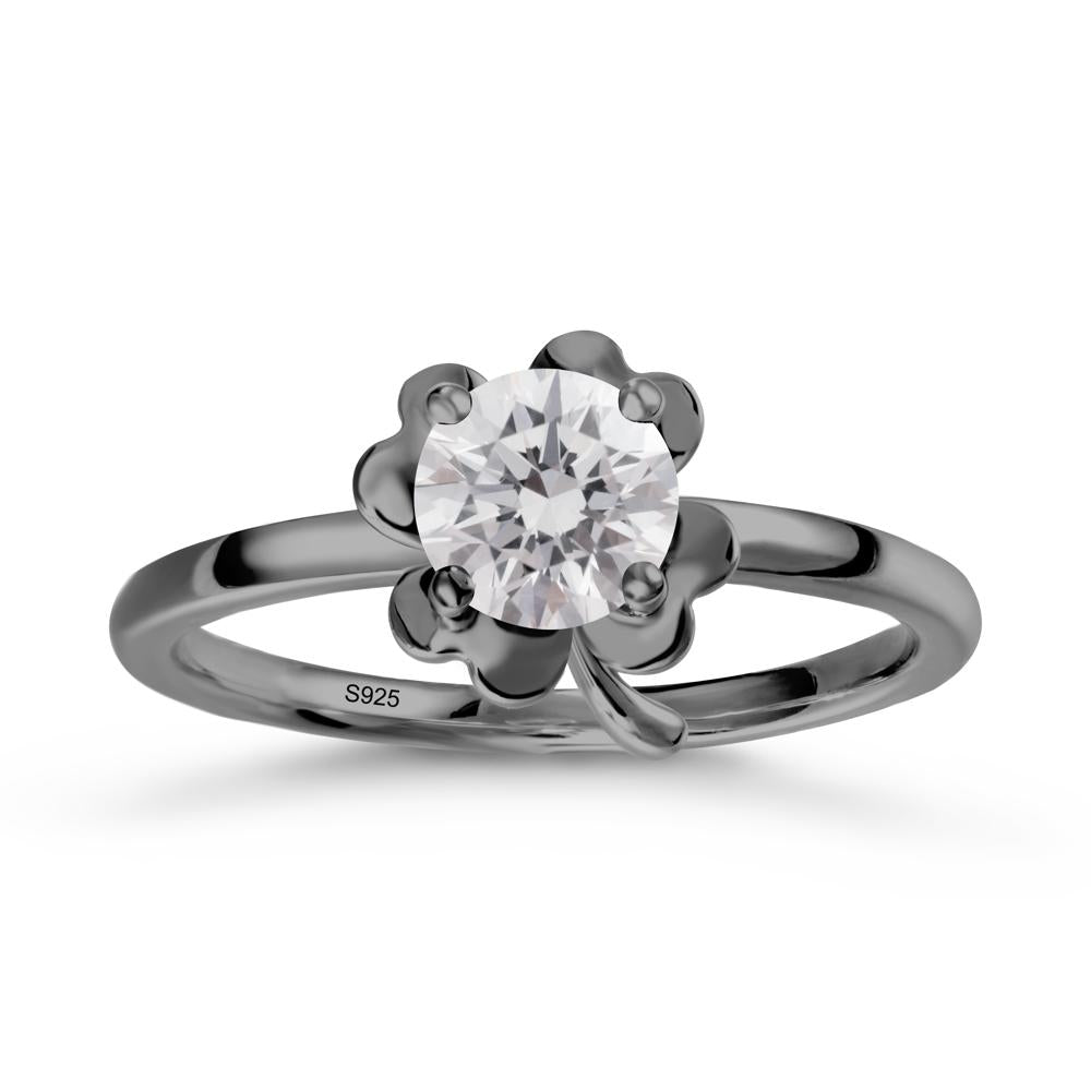 Round Diamond Four Leaf Clover Ring - LUO Jewelry #metal_black finish sterling silver