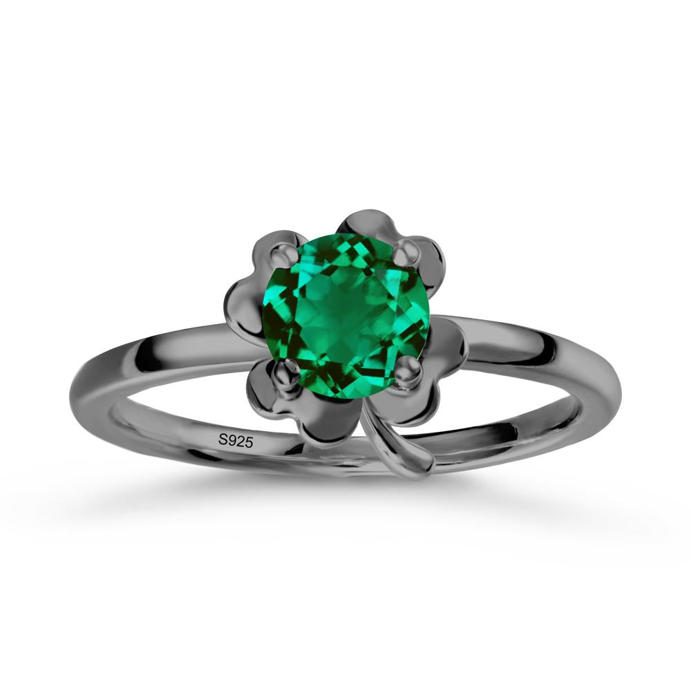 Emerald Four Leaf Clover Creative Ring - LUO Jewelry #metal_black finish sterling silver