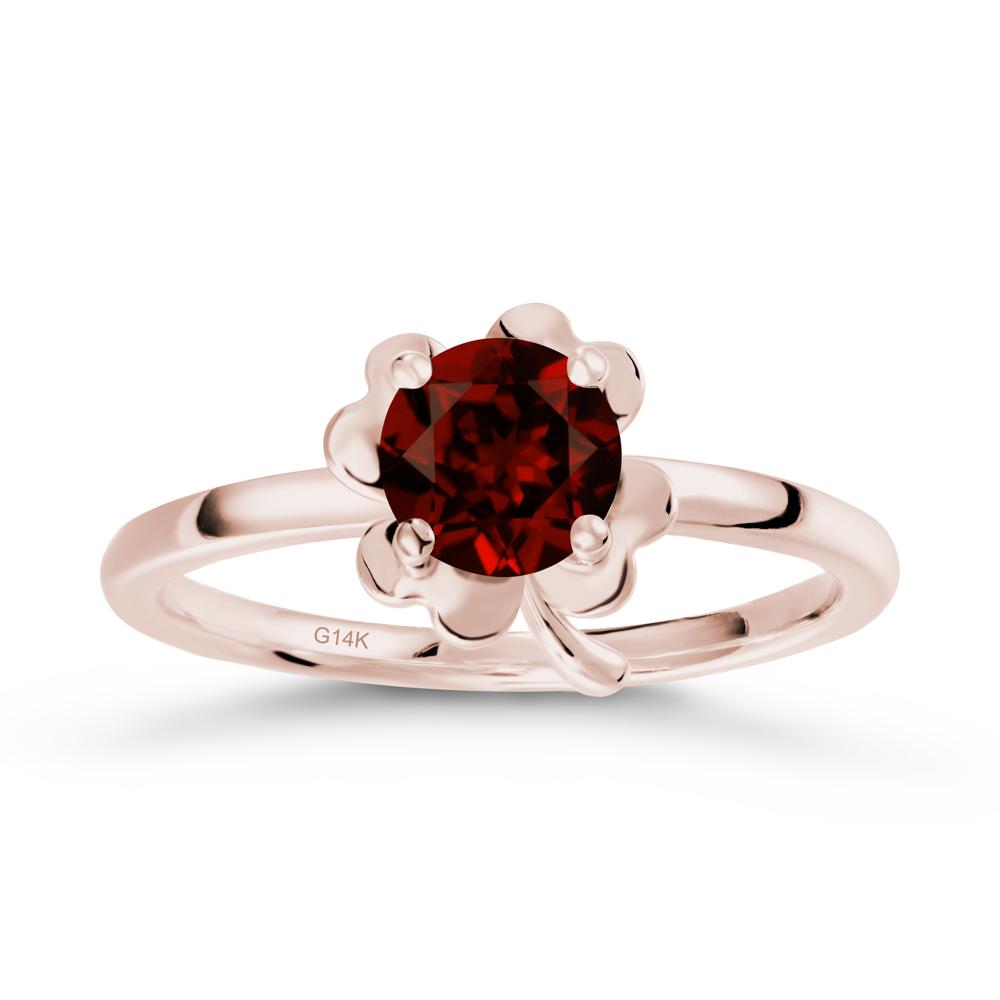 Round Garnet Four Leaf Clover Ring - LUO Jewelry #metal_14k rose gold