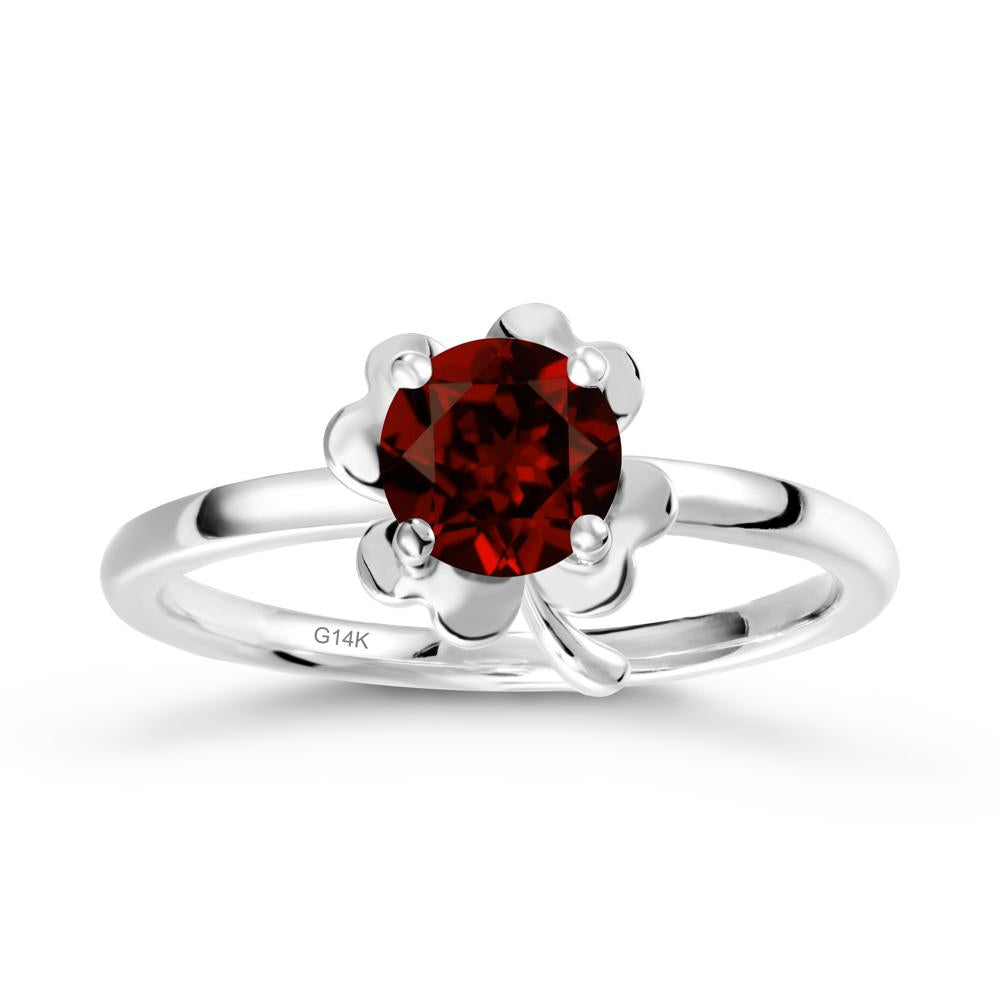 Round Garnet Four Leaf Clover Ring - LUO Jewelry #metal_14k white gold