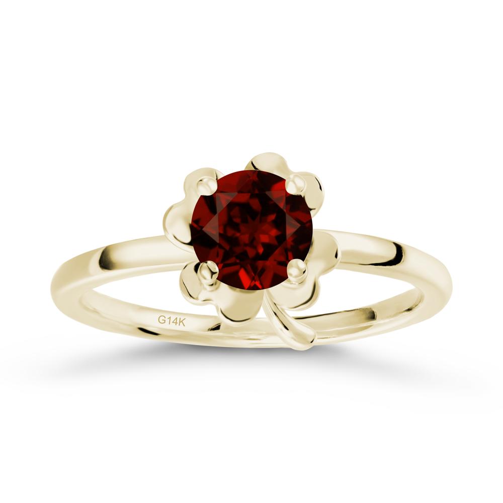Round Garnet Four Leaf Clover Ring - LUO Jewelry #metal_14k yellow gold