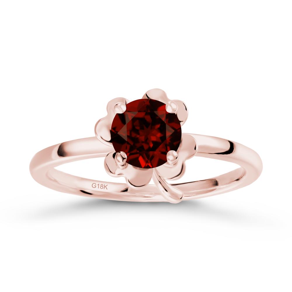 Round Garnet Four Leaf Clover Ring - LUO Jewelry #metal_18k rose gold