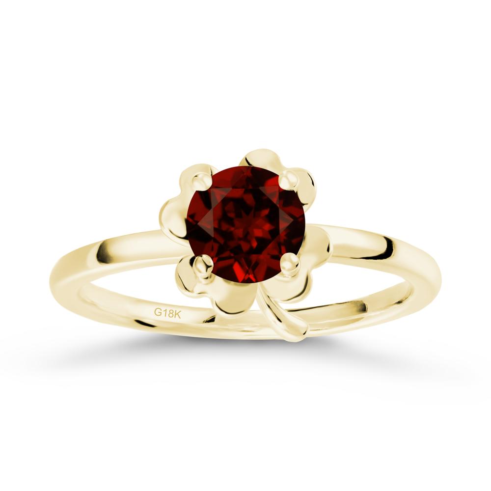 Round Garnet Four Leaf Clover Ring - LUO Jewelry #metal_18k yellow gold