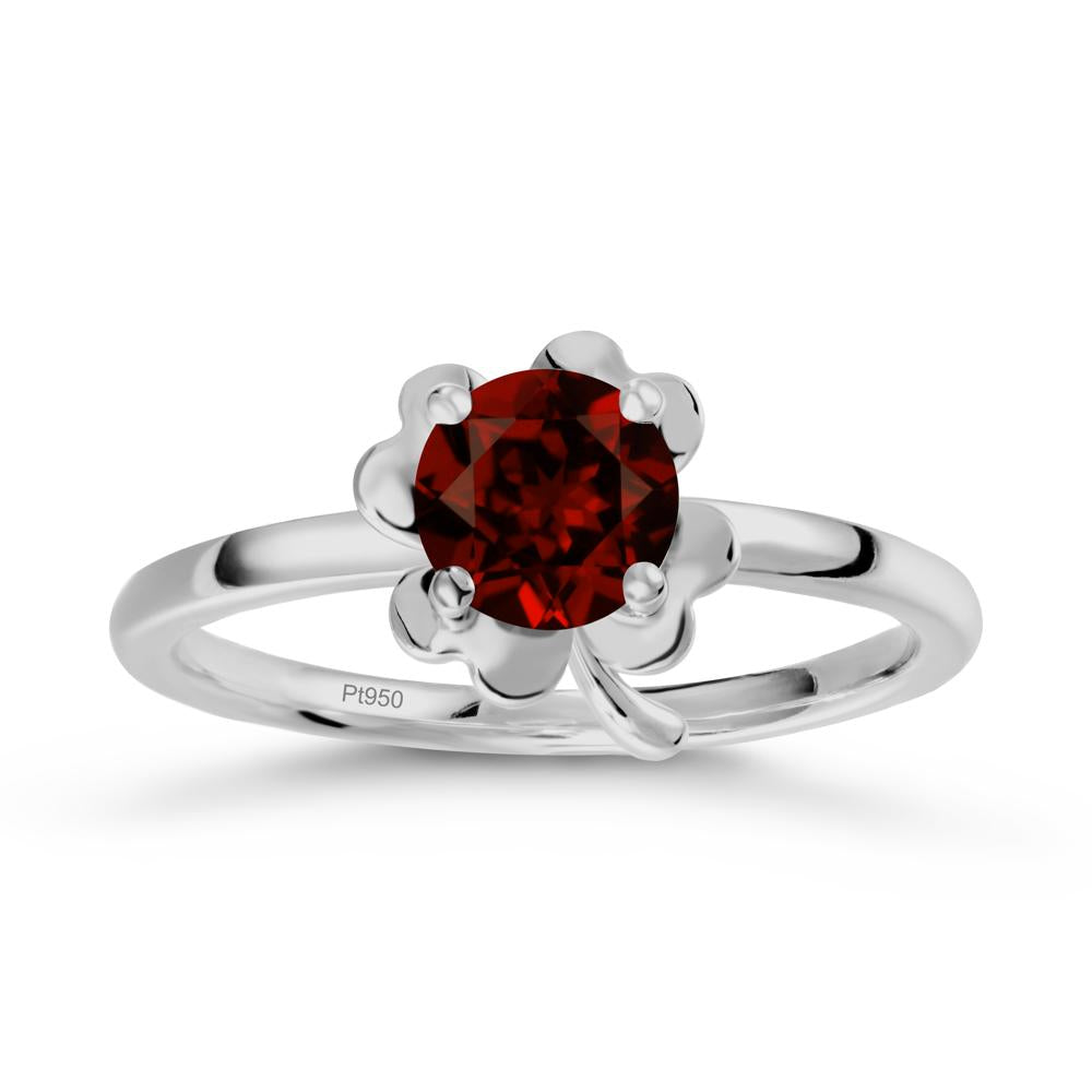 Round Garnet Four Leaf Clover Ring - LUO Jewelry #metal_platinum