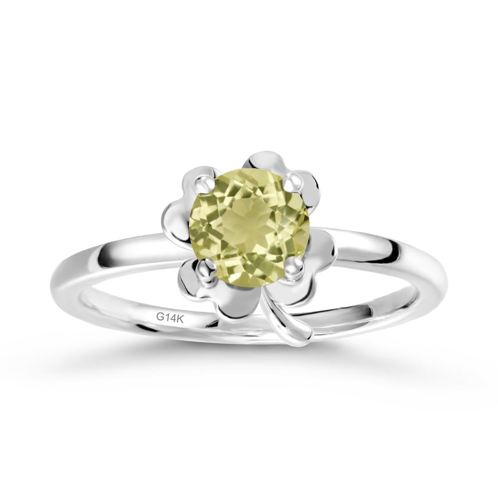 Round Lemon Quartz Four Leaf Clover Ring - LUO Jewelry #metal_14k white gold