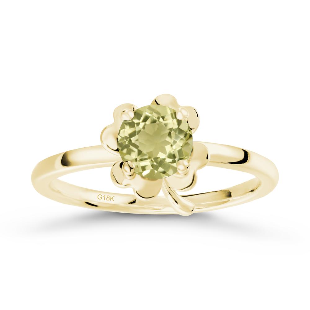 Round Lemon Quartz Four Leaf Clover Ring - LUO Jewelry #metal_18k yellow gold