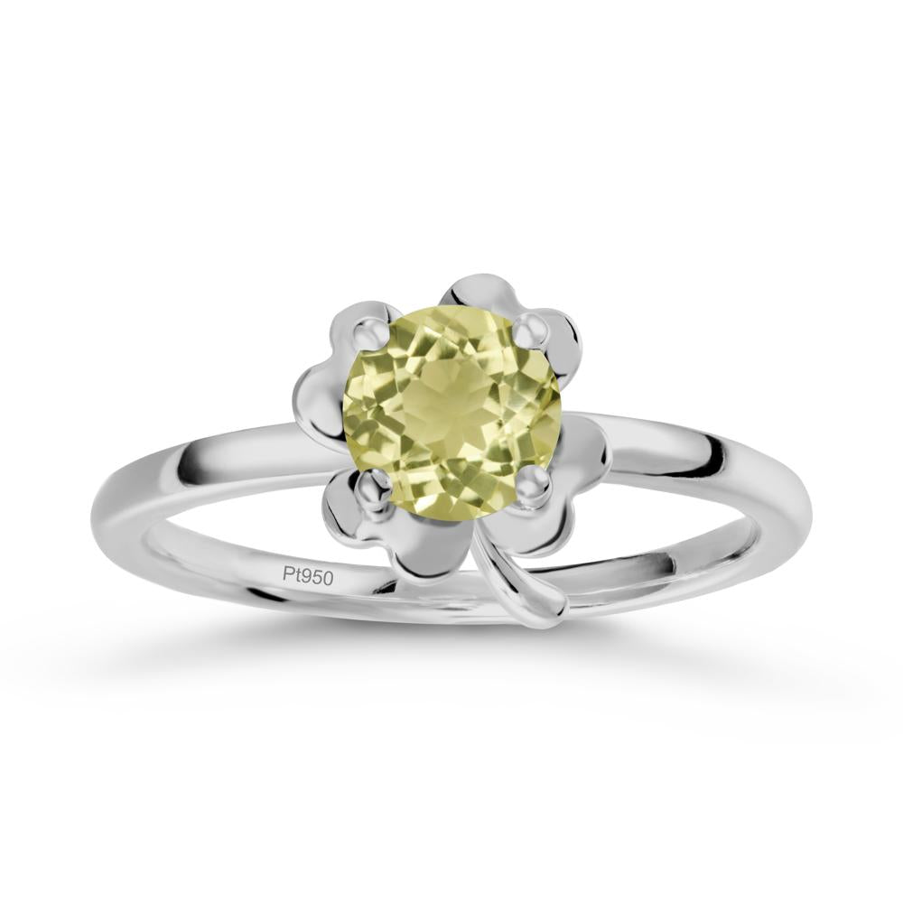 Round Lemon Quartz Four Leaf Clover Ring - LUO Jewelry #metal_platinum