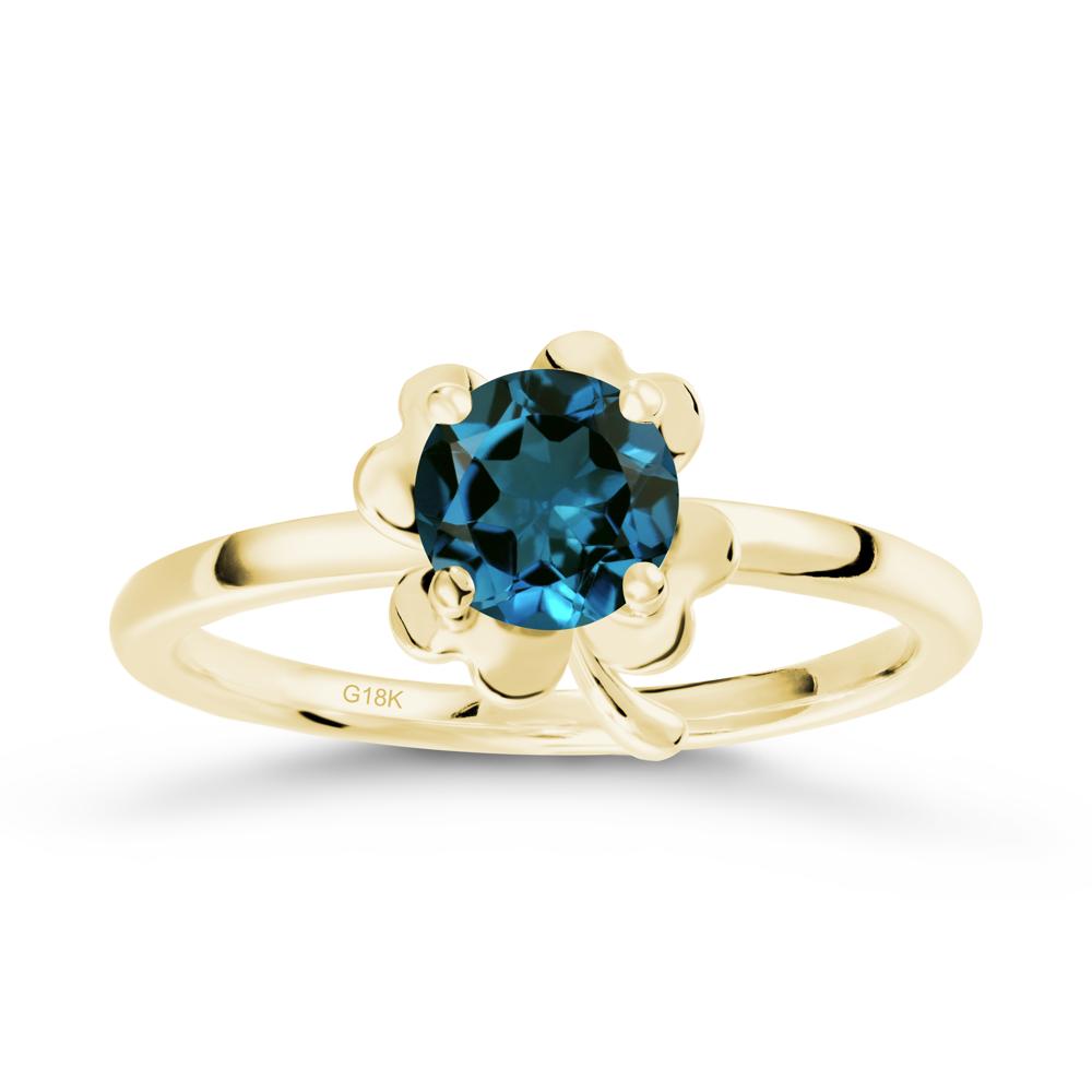 Four Leaf Clover Solitaire London Blue Topaz Ring - LUO Jewelry #metal_18k yellow gold