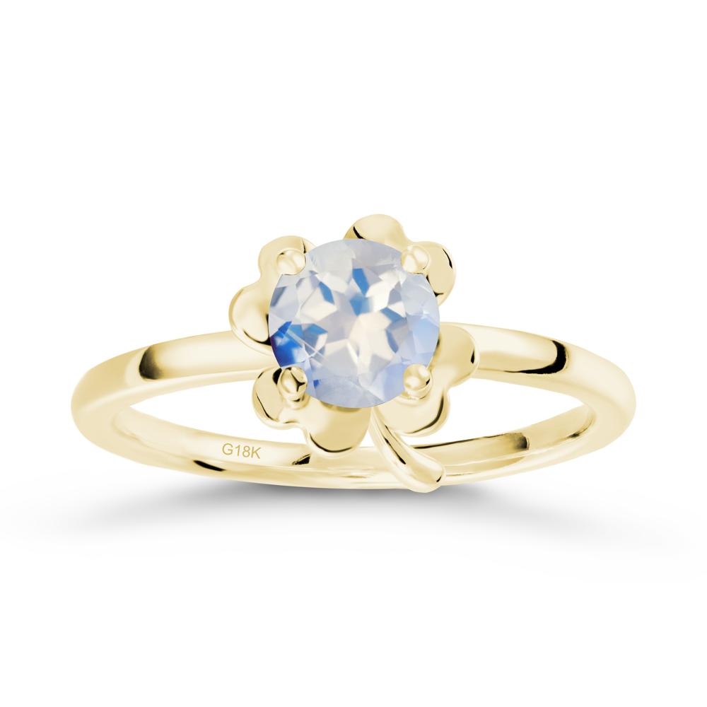 Round Moonstone Four Leaf Clover Ring - LUO Jewelry #metal_18k yellow gold