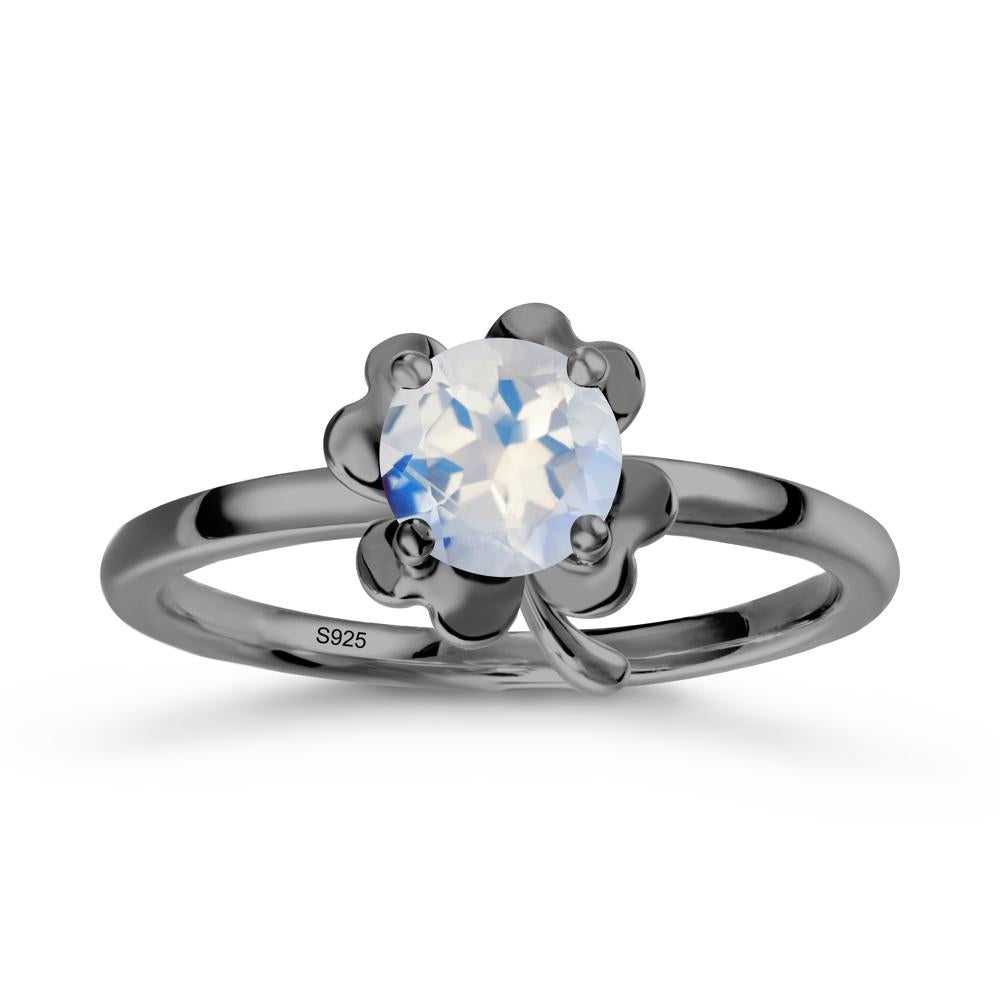 Round Moonstone Four Leaf Clover Ring - LUO Jewelry #metal_black finish sterling silver