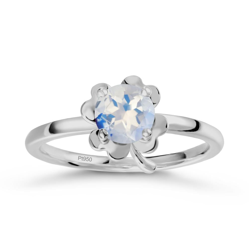 Round Moonstone Four Leaf Clover Ring - LUO Jewelry #metal_platinum
