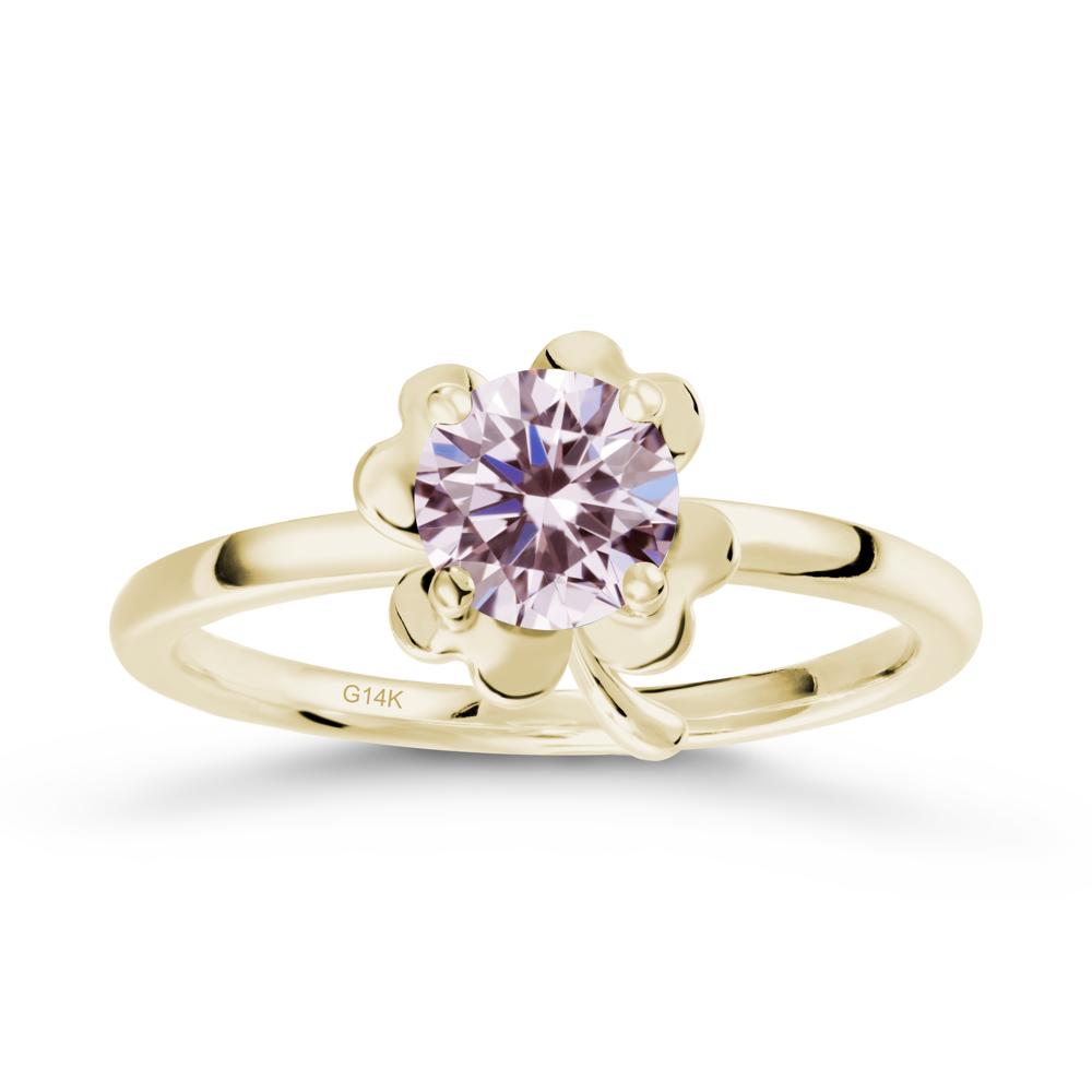 Round Pink Cubic Zirconia Four Leaf Clover Ring - LUO Jewelry #metal_14k yellow gold