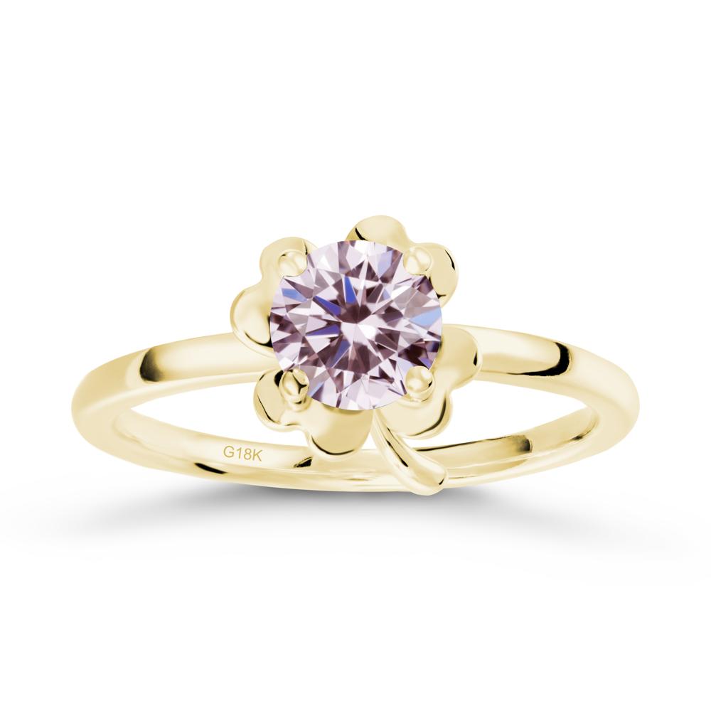 Round Pink Cubic Zirconia Four Leaf Clover Ring - LUO Jewelry #metal_18k yellow gold