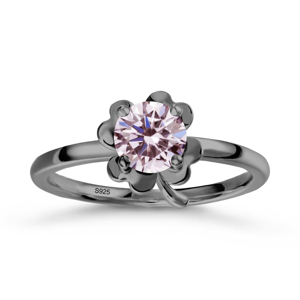 Round Pink Cubic Zirconia Four Leaf Clover Ring - LUO Jewelry #metal_black finish sterling silver
