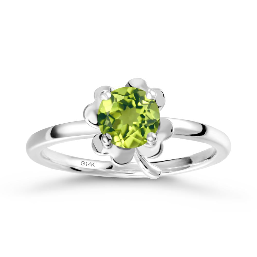 Four Leaf Clover Solitaire Peridot Ring - LUO Jewelry #metal_14k white gold