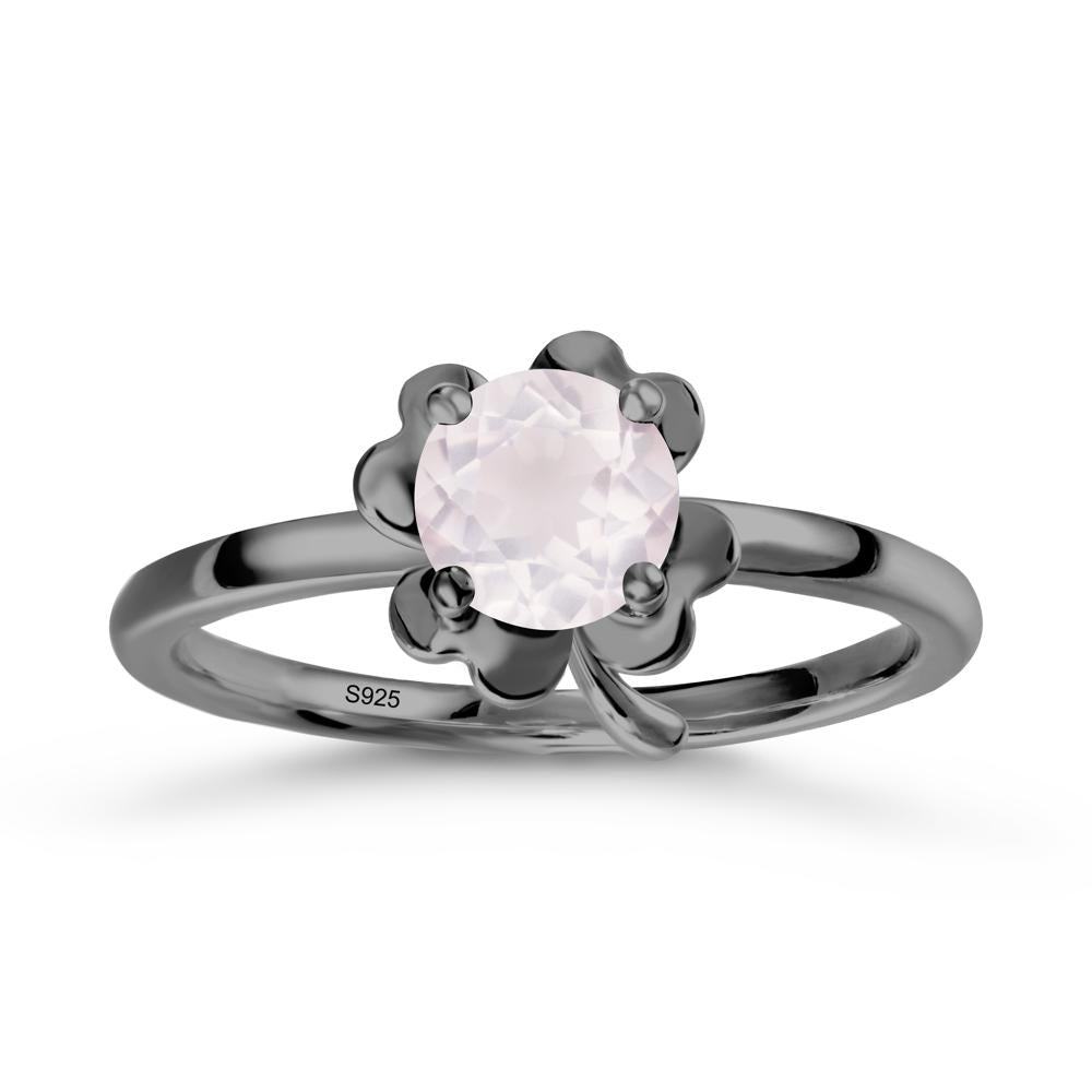 Rose Quartz Four Leaf Clover Creative Ring - LUO Jewelry #metal_black finish sterling silver