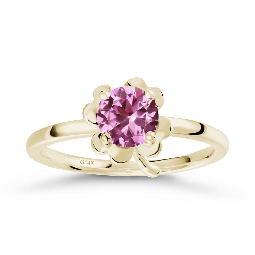 Round Pink Sapphire Four Leaf Clover Ring - LUO Jewelry #metal_14k yellow gold