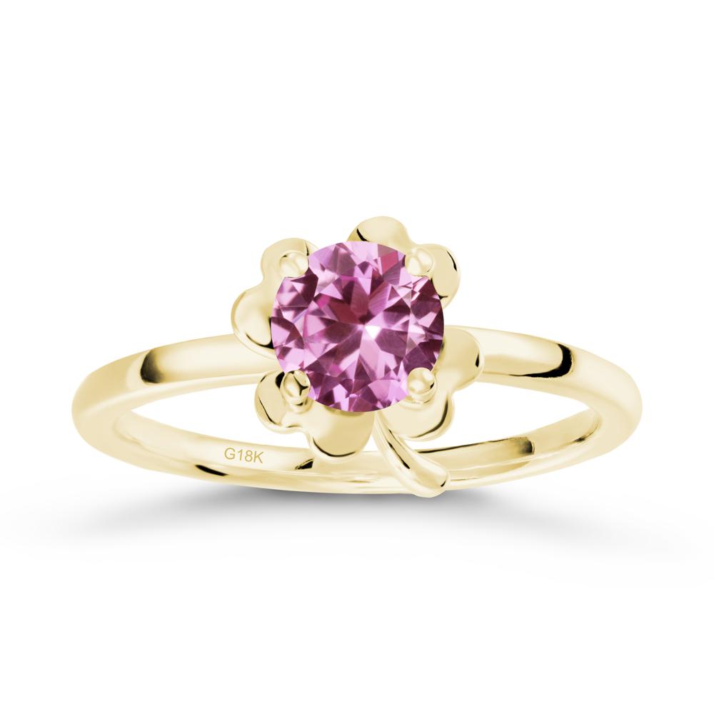 Round Pink Sapphire Four Leaf Clover Ring - LUO Jewelry #metal_18k yellow gold