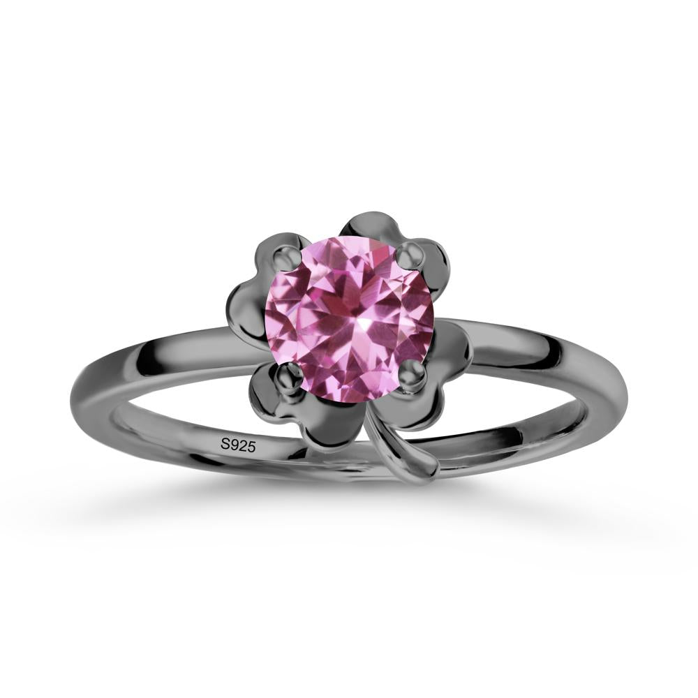 Round Pink Sapphire Four Leaf Clover Ring - LUO Jewelry #metal_black finish sterling silver