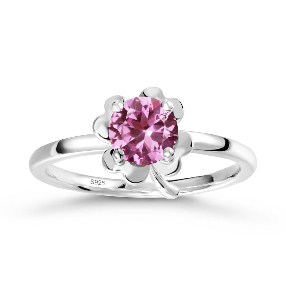 Round Pink Sapphire Four Leaf Clover Ring - LUO Jewelry #metal_sterling silver