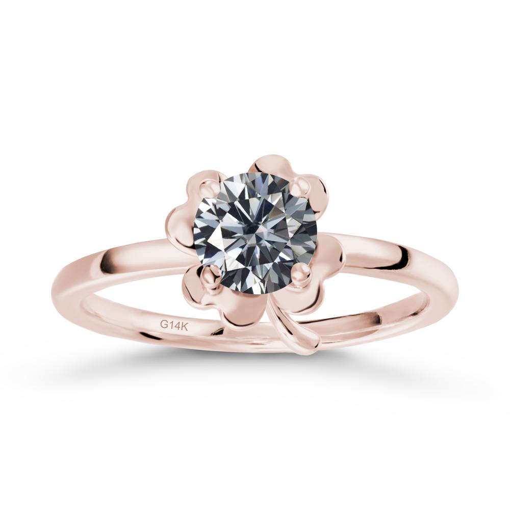 Four Leaf Clover Solitaire Grey Moissanite Ring - LUO Jewelry #metal_14k rose gold