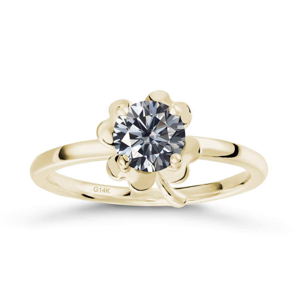 Four Leaf Clover Solitaire Grey Moissanite Ring - LUO Jewelry #metal_14k yellow gold