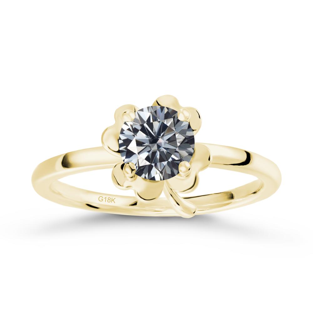 Four Leaf Clover Solitaire Grey Moissanite Ring - LUO Jewelry #metal_18k yellow gold