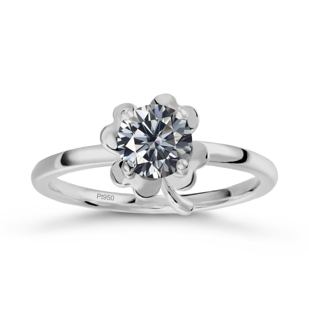 Four Leaf Clover Solitaire Grey Moissanite Ring - LUO Jewelry #metal_platinum