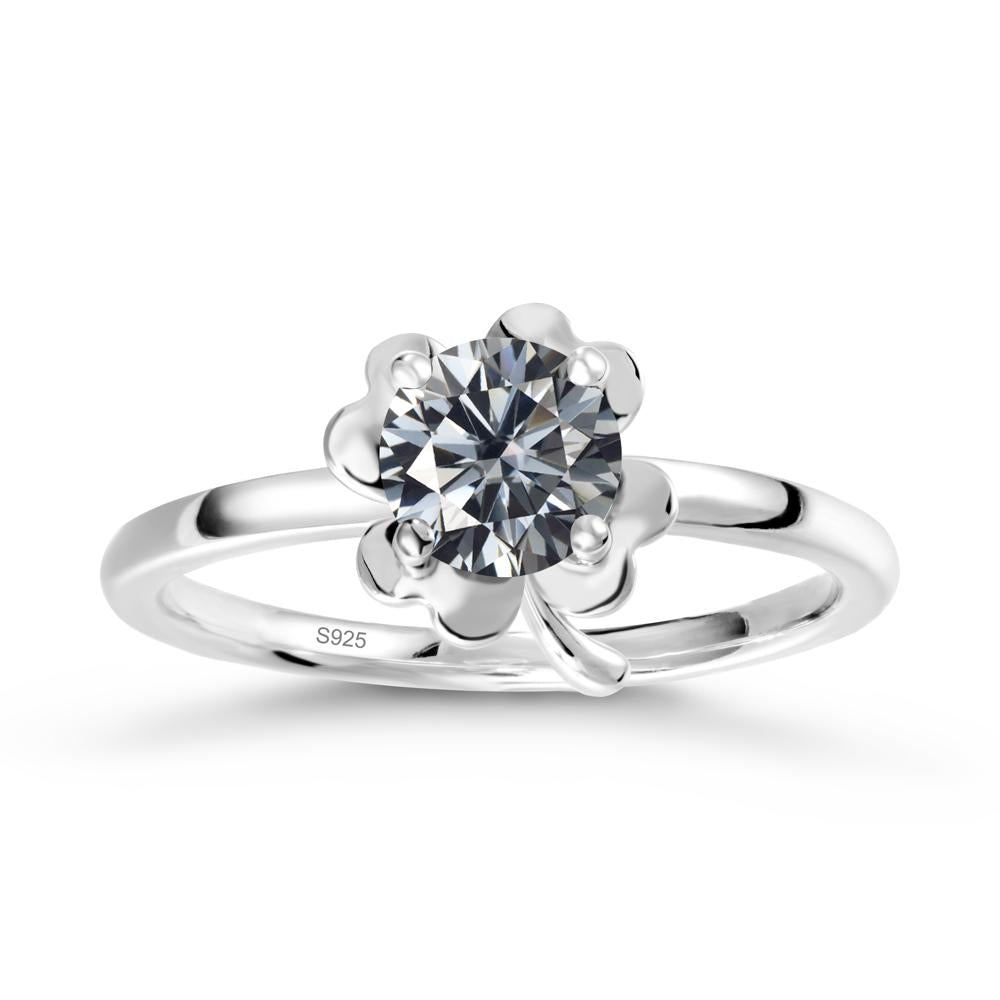 Four Leaf Clover Solitaire Grey Moissanite Ring - LUO Jewelry #metal_sterling silver