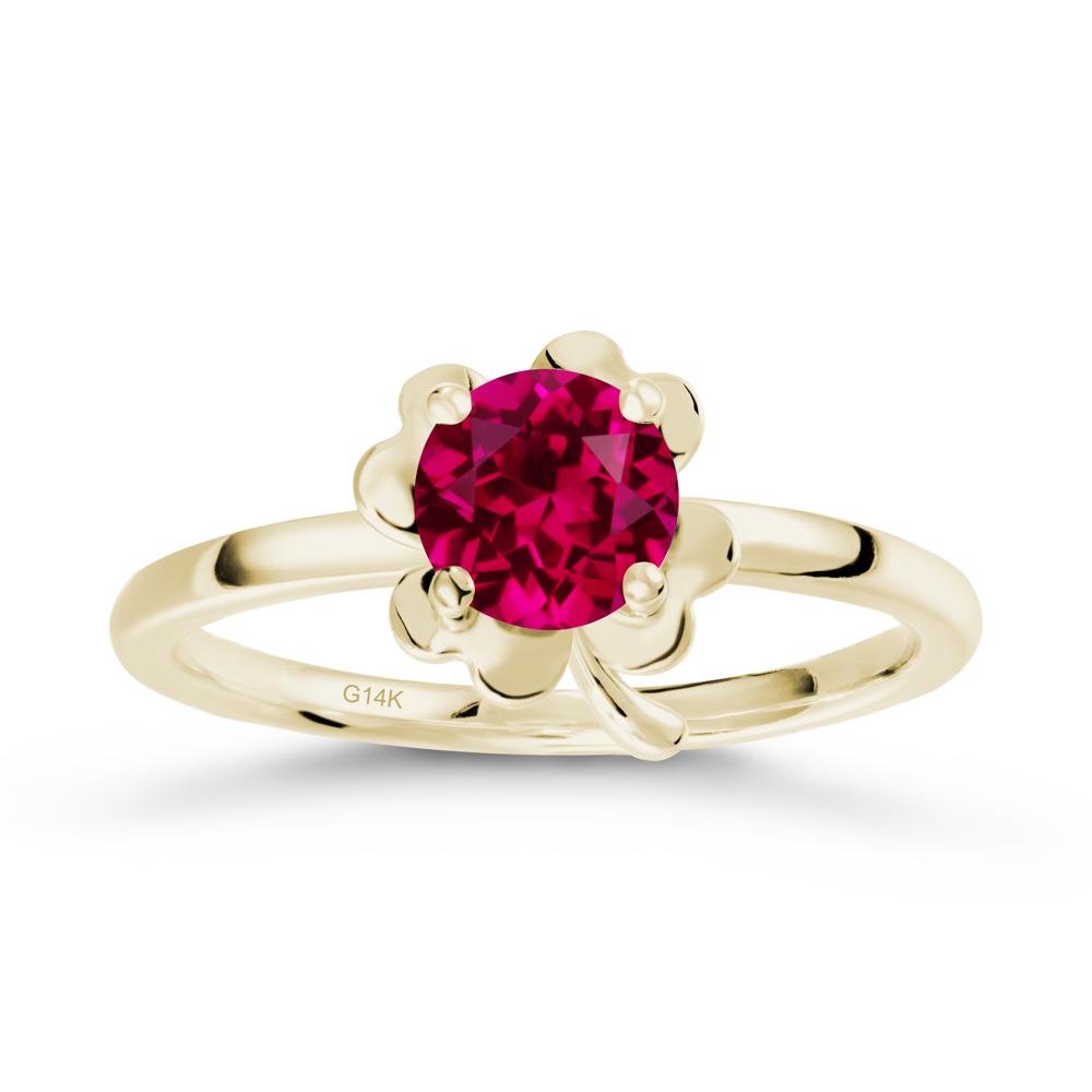 Ruby Four Leaf Clover Creative Ring - LUO Jewelry #metal_14k yellow gold