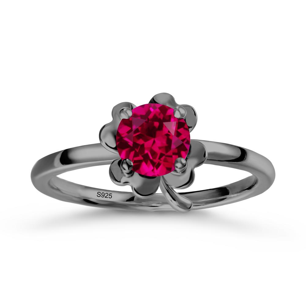 Ruby Four Leaf Clover Creative Ring - LUO Jewelry #metal_black finish sterling silver