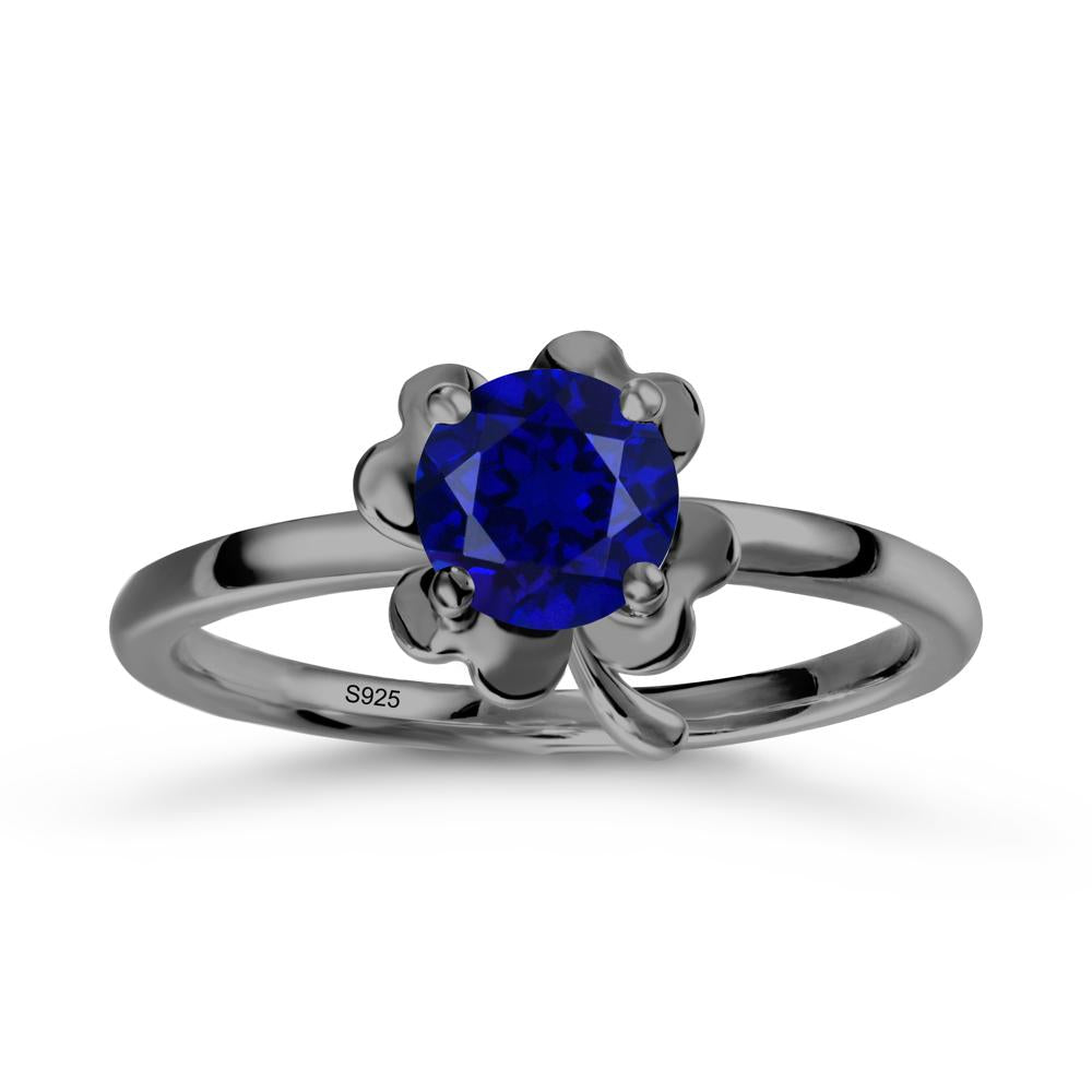 Round Sapphire Four Leaf Clover Ring - LUO Jewelry #metal_black finish sterling silver