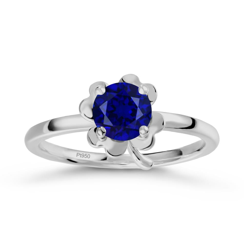 Round Sapphire Four Leaf Clover Ring - LUO Jewelry #metal_platinum