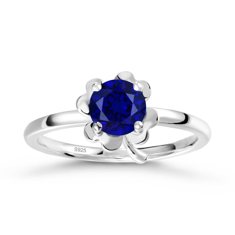 Round Sapphire Four Leaf Clover Ring - LUO Jewelry #metal_sterling silver