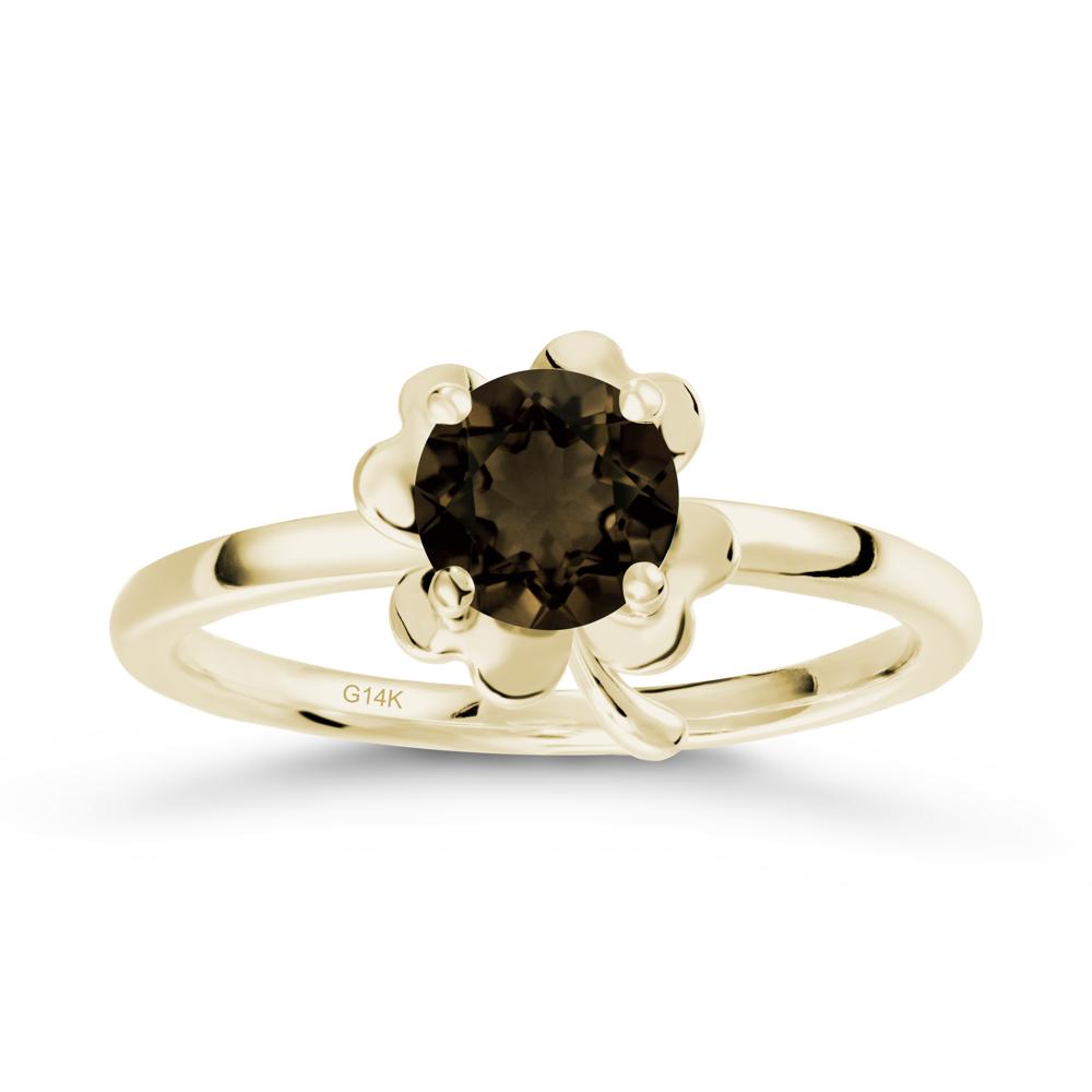 Four Leaf Clover Solitaire Smoky Quartz Ring - LUO Jewelry #metal_14k yellow gold