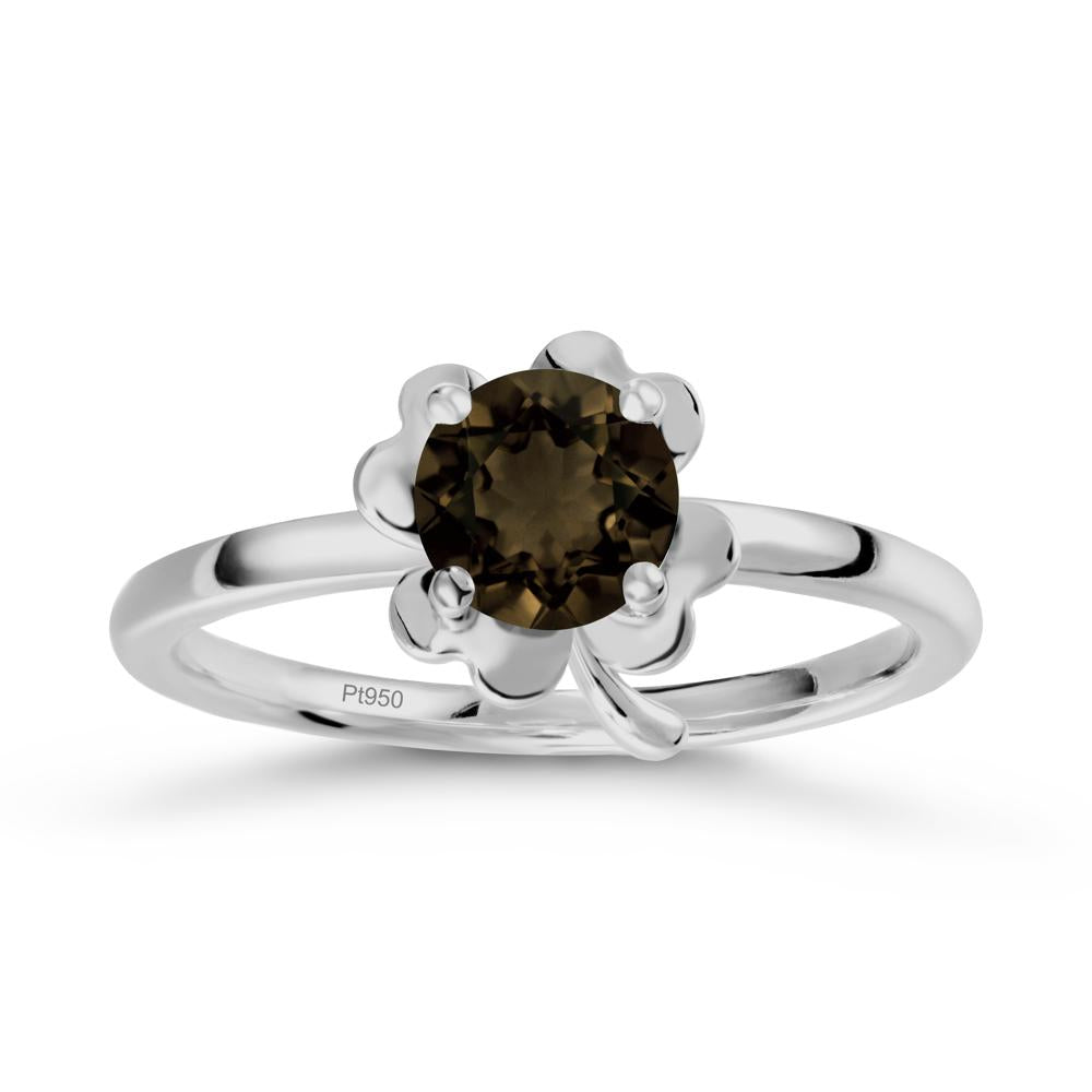 Four Leaf Clover Solitaire Smoky Quartz Ring - LUO Jewelry #metal_platinum