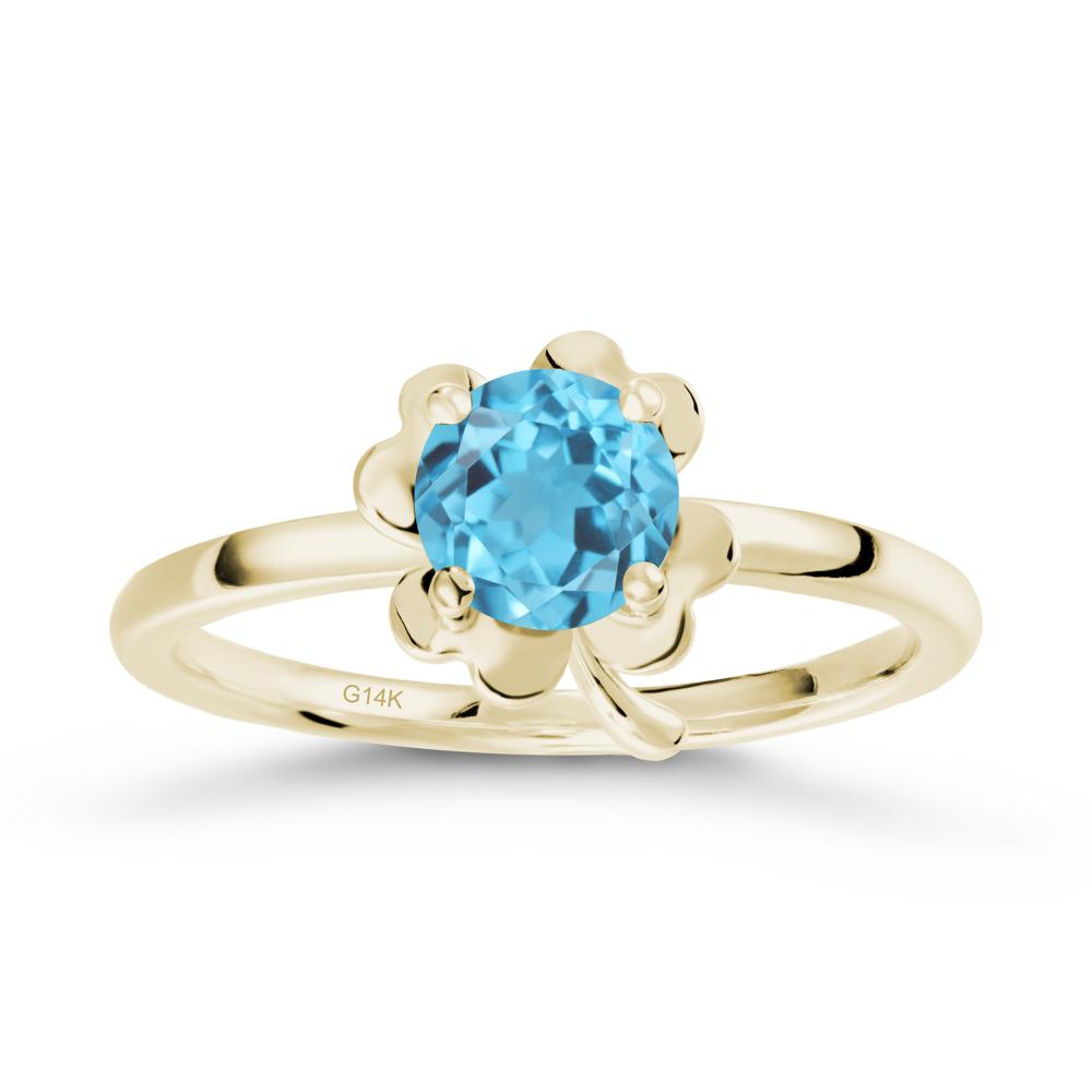 Swiss Blue Topaz Four Leaf Clover Creative Ring - LUO Jewelry #metal_14k yellow gold
